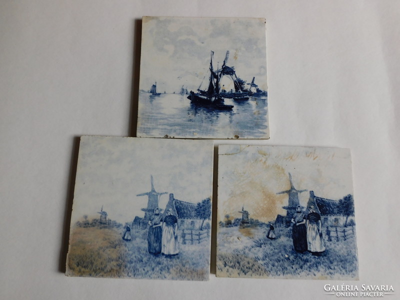 Antique broken Dutch tiles - 3 pieces