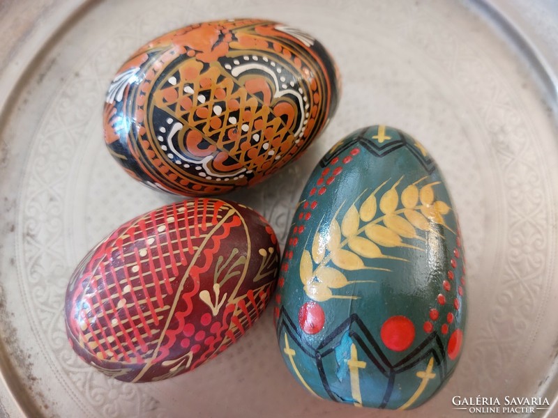Old painted wooden eggs Easter eggs 3 pcs