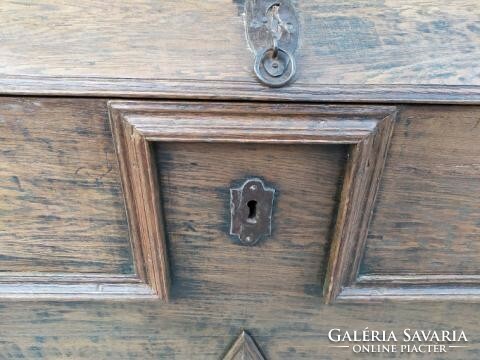 Antique renaissance large hardwood chest with iron fittings, the locking mechanism is missing 3917