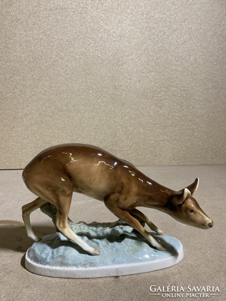 ROYAL DUX IJEDT ŐZ SUTA porcelán szobor, 30 x 20 cm-es. 2228