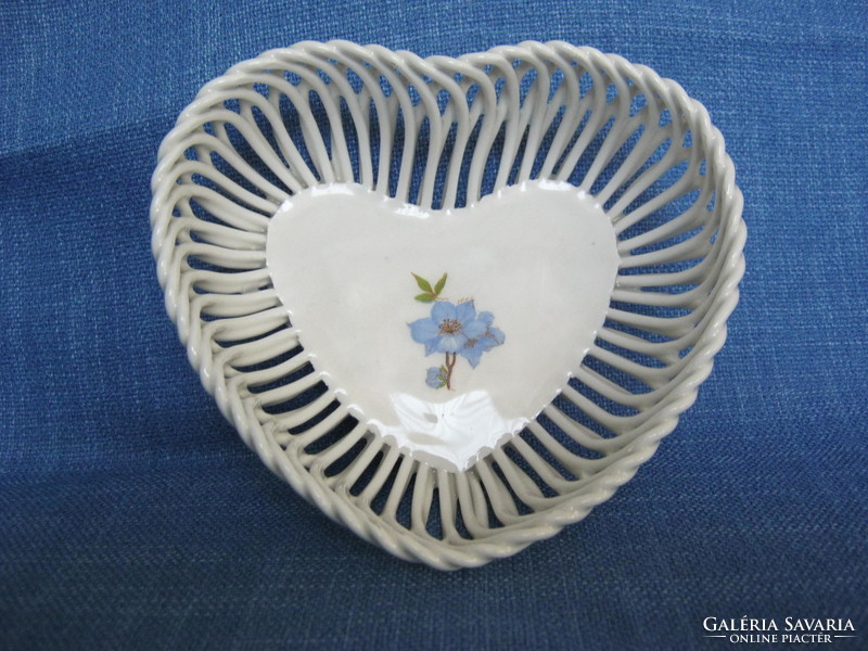 Heart shaped blue floral ceramic bowl