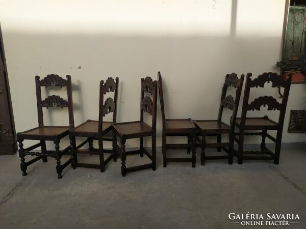 Antique 6-piece hardwood renaissance wooden chair joined with wooden dowels 18th century 3825