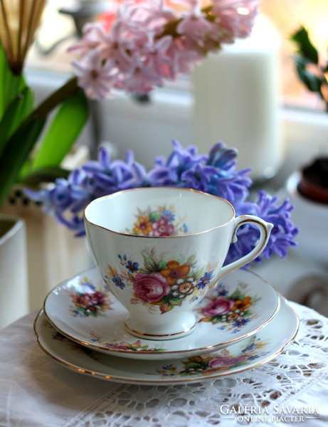 Royal Stuart Spencer Stevenson beautiful English fine china breakfast trio with rich floral designs