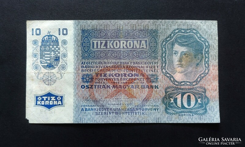 10 Korona 1915, vg+, d.Ö. Overprinting