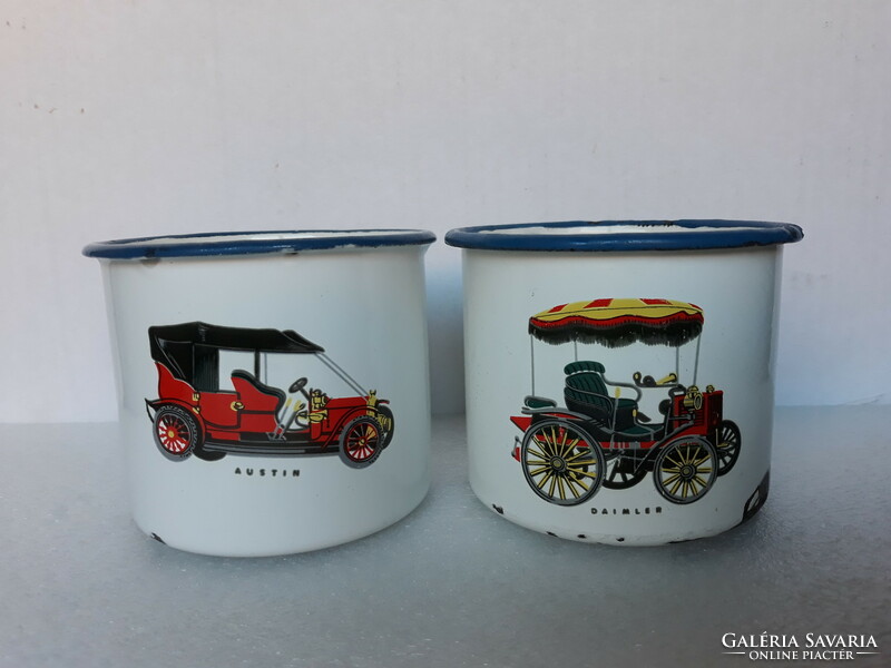 2 retro Bonyhád enamel car mugs