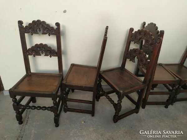 Antique 6-piece hardwood renaissance wooden chair joined with wooden dowels 18th century 3825