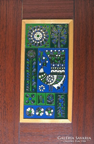 Peacock - fire enamel picture with folk motifs - signed, wall picture