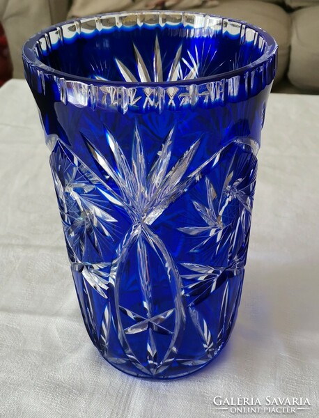 Large, blue, polished glass crystal vase