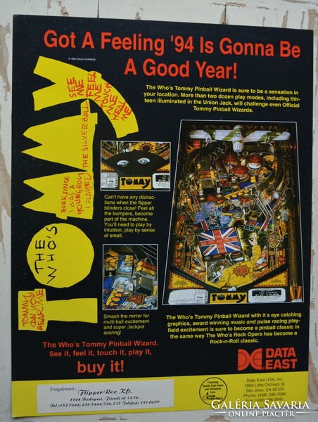 Pinball flyer Data East "Tommy the Who's" Flipper reklám prospektus