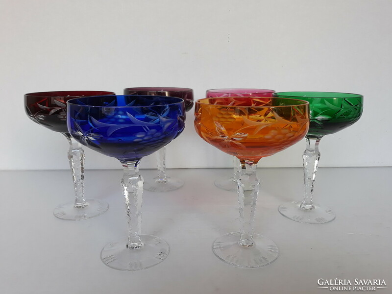 6 db gyönyörű színes talpas kristály pohár