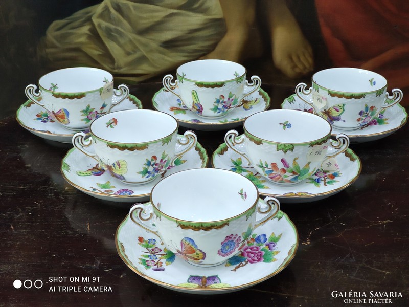 6 Personal Herend Victoria pattern soup set