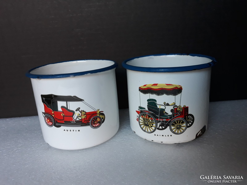 2 retro Bonyhád enamel car mugs