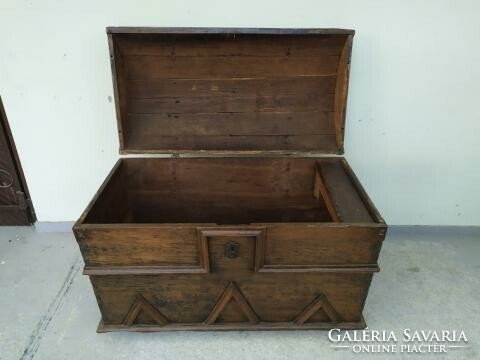 Antique renaissance large hardwood chest with iron fittings, the locking mechanism is missing 3917