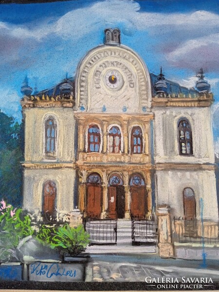 Powder pastel picture of Pécs Synagogue in a/2 size