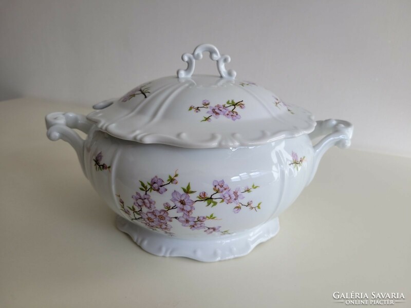 Old Zsolnay porcelain soup bowl, baroque bowl with peach blossom pattern