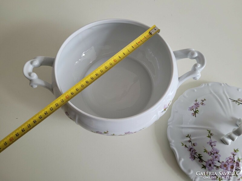 Old Zsolnay porcelain soup bowl, baroque bowl with peach blossom pattern