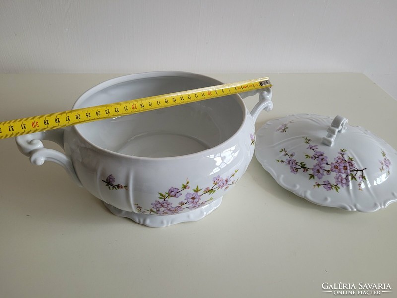 Old Zsolnay porcelain soup bowl, baroque bowl with peach blossom pattern