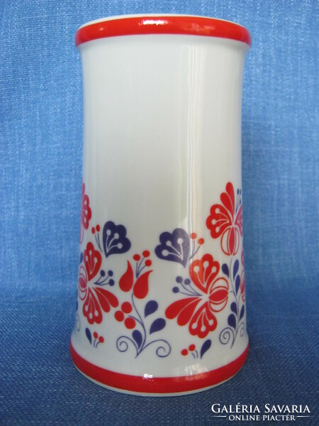 Hollóházi porcelán piros-kék virágmotívumos bögre korsó söröskorsó