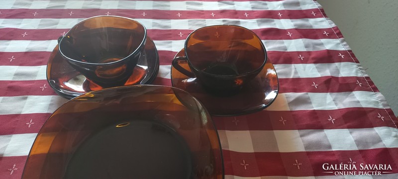 Vereco France tea set 2 pcs + 3 coasters, a deep plate and a small plate in one