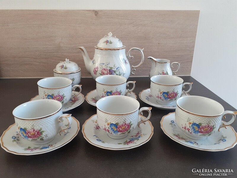 Hollóházi tea set for 6 people with morning glory pattern