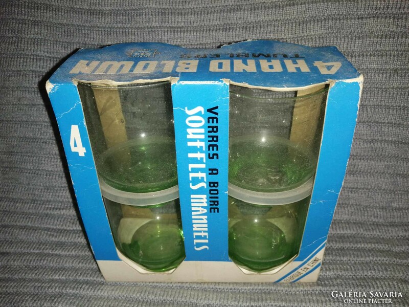 Retro green cut glass glass in original box (a3)