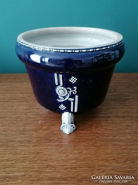 Dark blue ceramic pot with lid