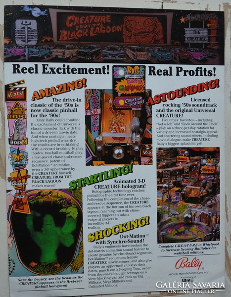 Pinball flyer bally "Creature from the black lagoon" flipper reklám prospektus