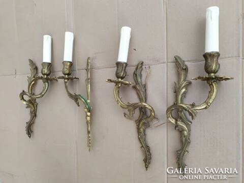 Antique patinated baroque copper wall arm 4 single arms + 4 new decorative candles and 4 candle bulbs 352 2201