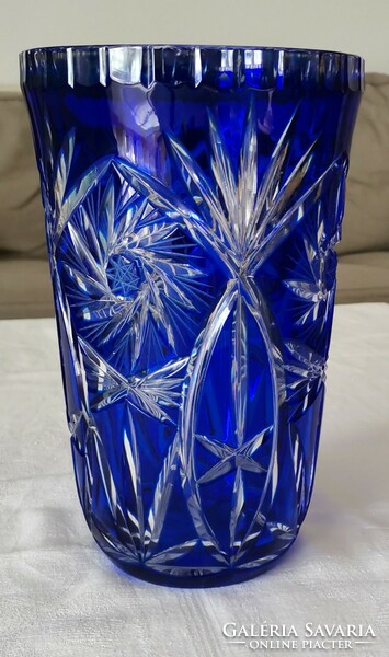 Large, blue, polished glass crystal vase
