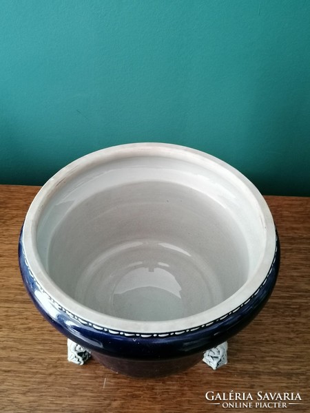 Dark blue ceramic pot with lid