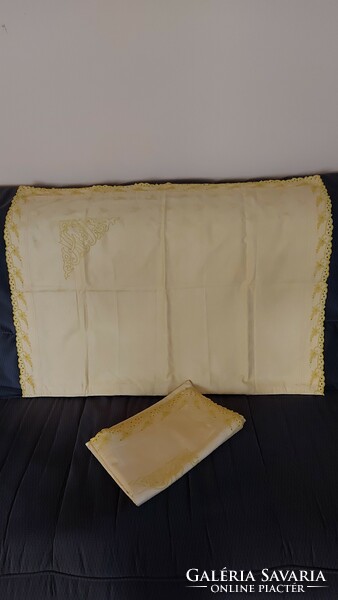 Rare Yellow Lace Embroidered Quilt Bed Cover Set Small Pillow Large Pillow Quilt