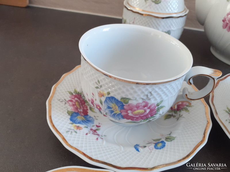 Hollóházi tea set for 6 people with morning glory pattern