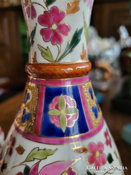 Pair of Steidl znaim art nouveau vases with gold brocade decoration (Zsolnay type)