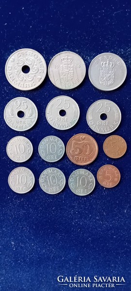 14 old Danish coins 1967-1990
