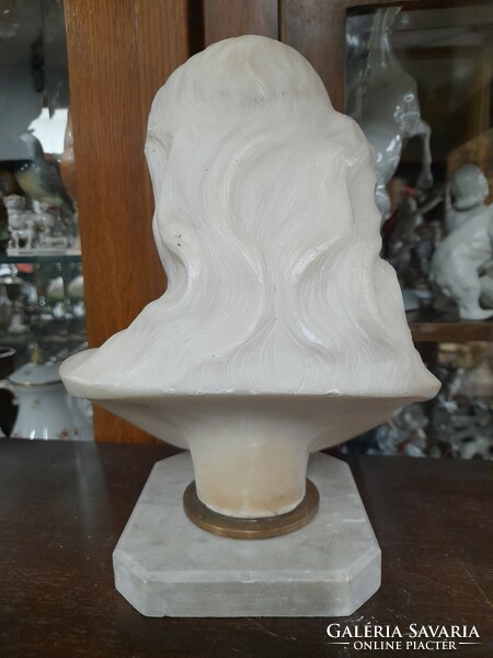 On an old marble plinth, alabaster Jesus bust, bust statue. 25.5 Cm.