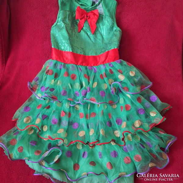 Green polka dot casual dress for little girls (110-116 cm)