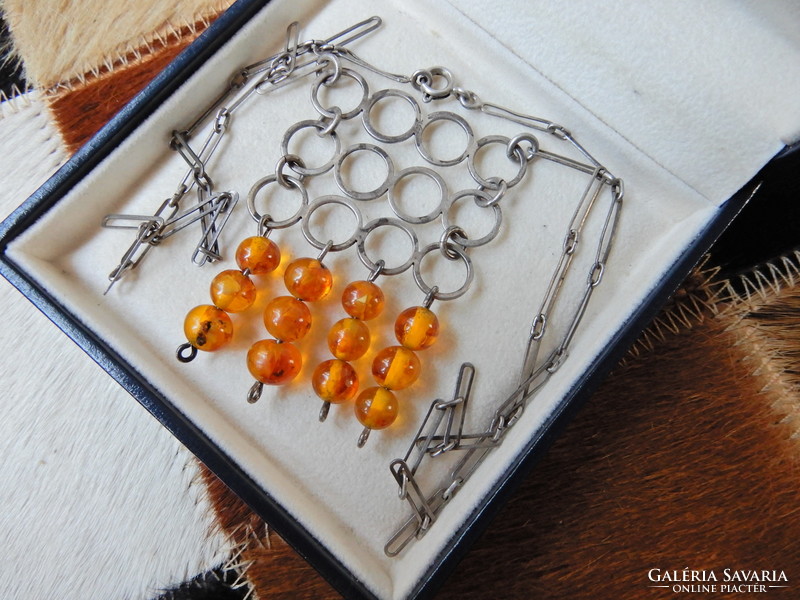 Old fischland silver necklace with amber