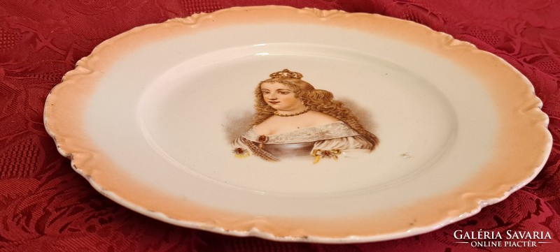 Antik porcelán tányér, királynős dísztányér (L4457)
