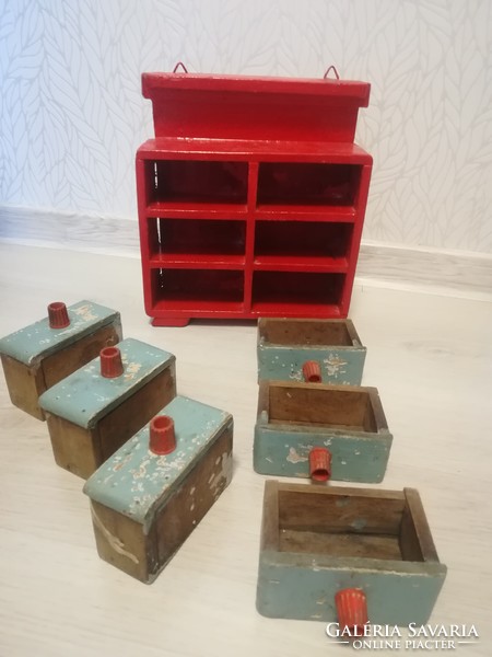 Old wooden spice rack with 6 drawers