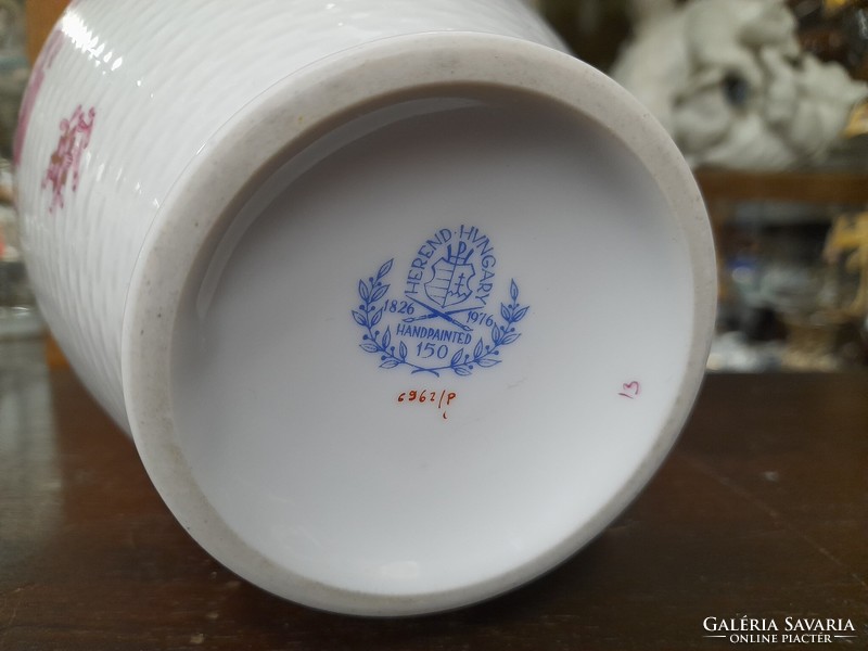 Jubileumi Herendi Lila Indiai Kosaras Kézi Festésű Porcelán Váza.24 cm.