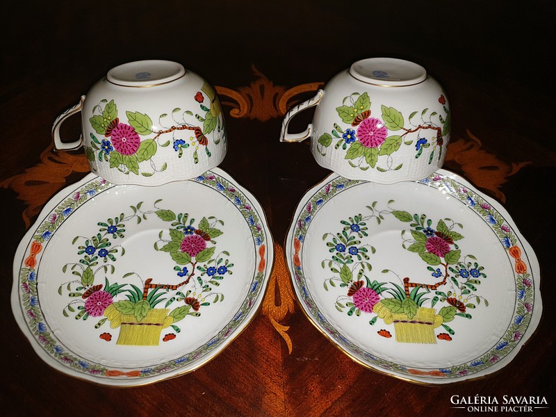 Herend colored Indian basket pattern tea breakfast set in pairs 6 pcs