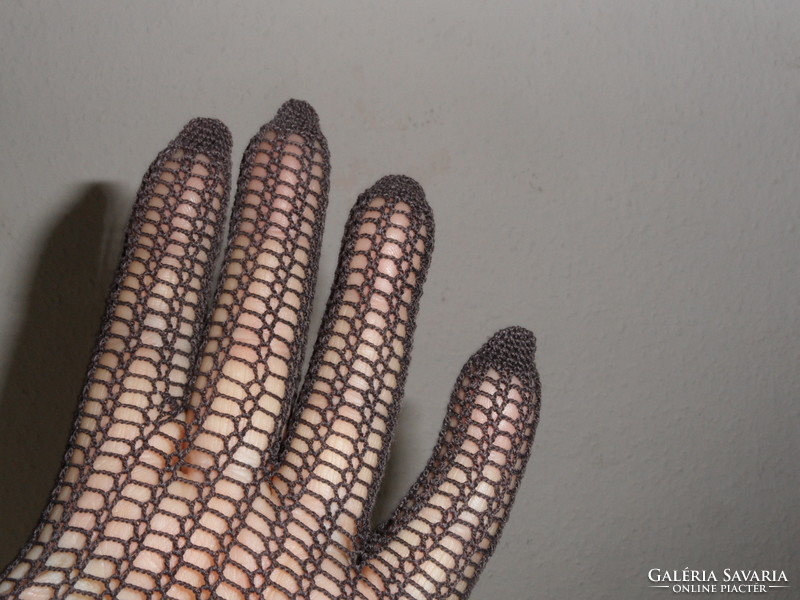 Hand-crocheted dark brown lace gloves