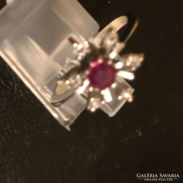 14K white gold ring with rubies and diamonds