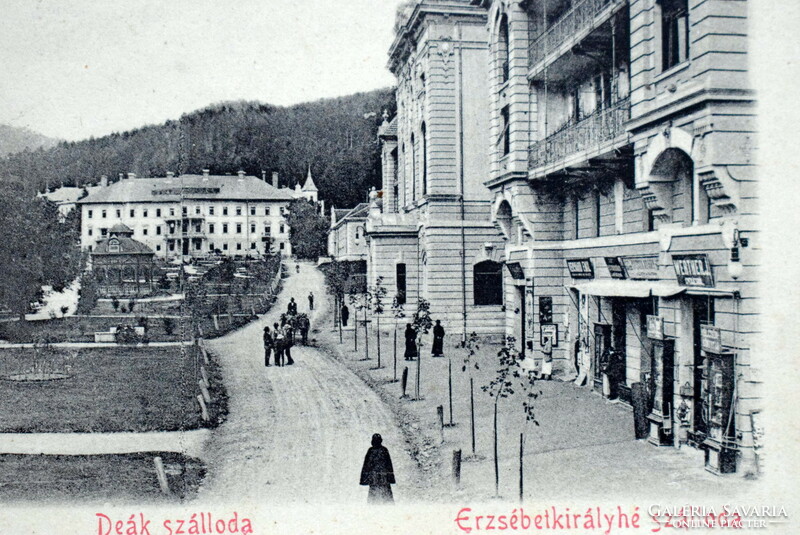 Bártfafürdő - promenade, Deák Hotel, Queen Elizabeth Hotel - photo postcard around 1900