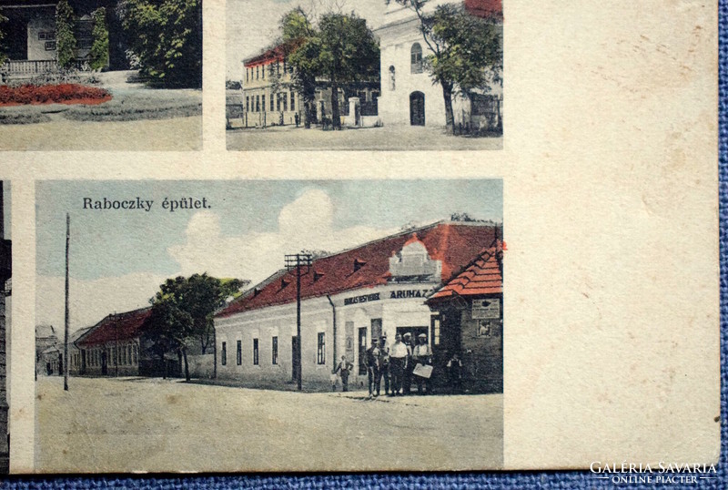 Adony- Gr Zichy kastély, templom,iskola, Gőzmalom, Raboczky épület - mozaik fotó képeslap 1928