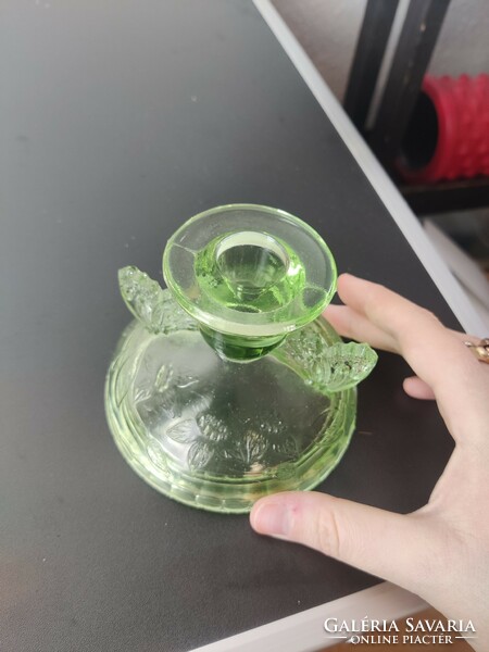 Pair of beautiful green glass Sowerby candle holders