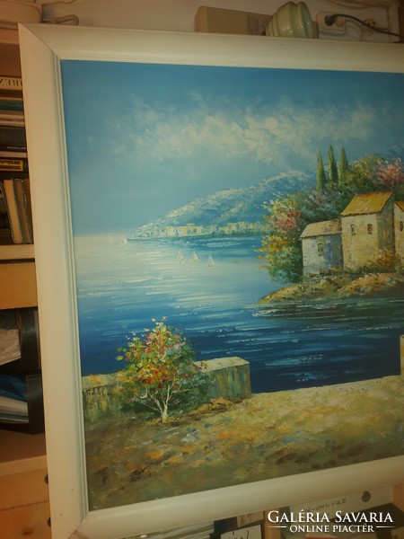 Mediterrán festmény, olaj, vászon, HATALMAS méret! 91x122 cm+ keret!!!