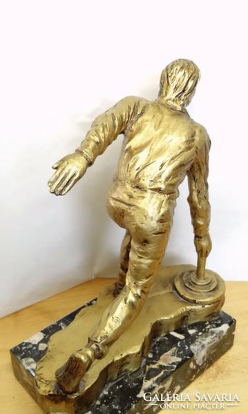 Bowling and körling relic from Germany 1970, polyresin statue on a marble plinth