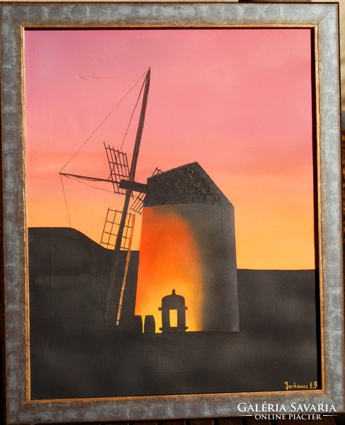 Jankovics e. R.: Windmill in a black landscape - acrylic-canvas painting