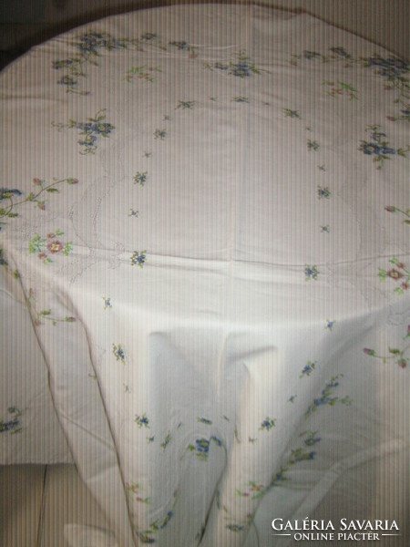 Beautiful Toledo blue floral tablecloth embroidered with small cross stitches